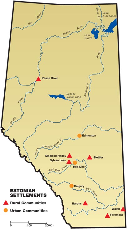 Map of the Alberta Estonian Settlement.