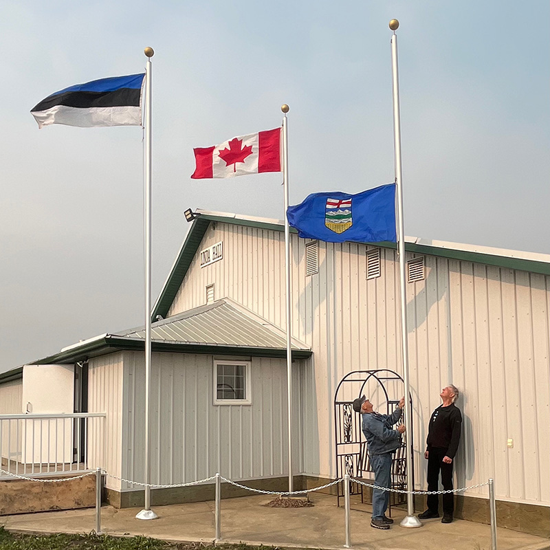 Raising the flag at Linda Hall